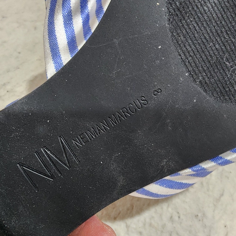 Neiman Marcus Nineya Blue Striped Bow Slide Sandals Womens 8 Nautical Resortwear - Picture 9 of 10